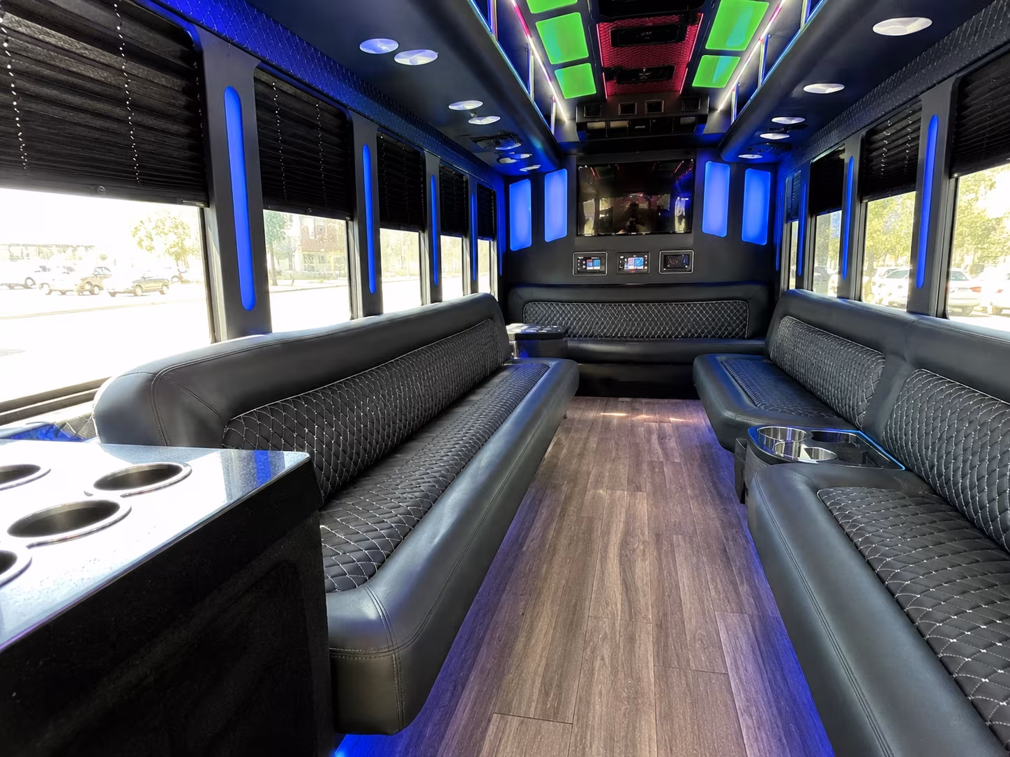 canton 15 passenger party bus inside