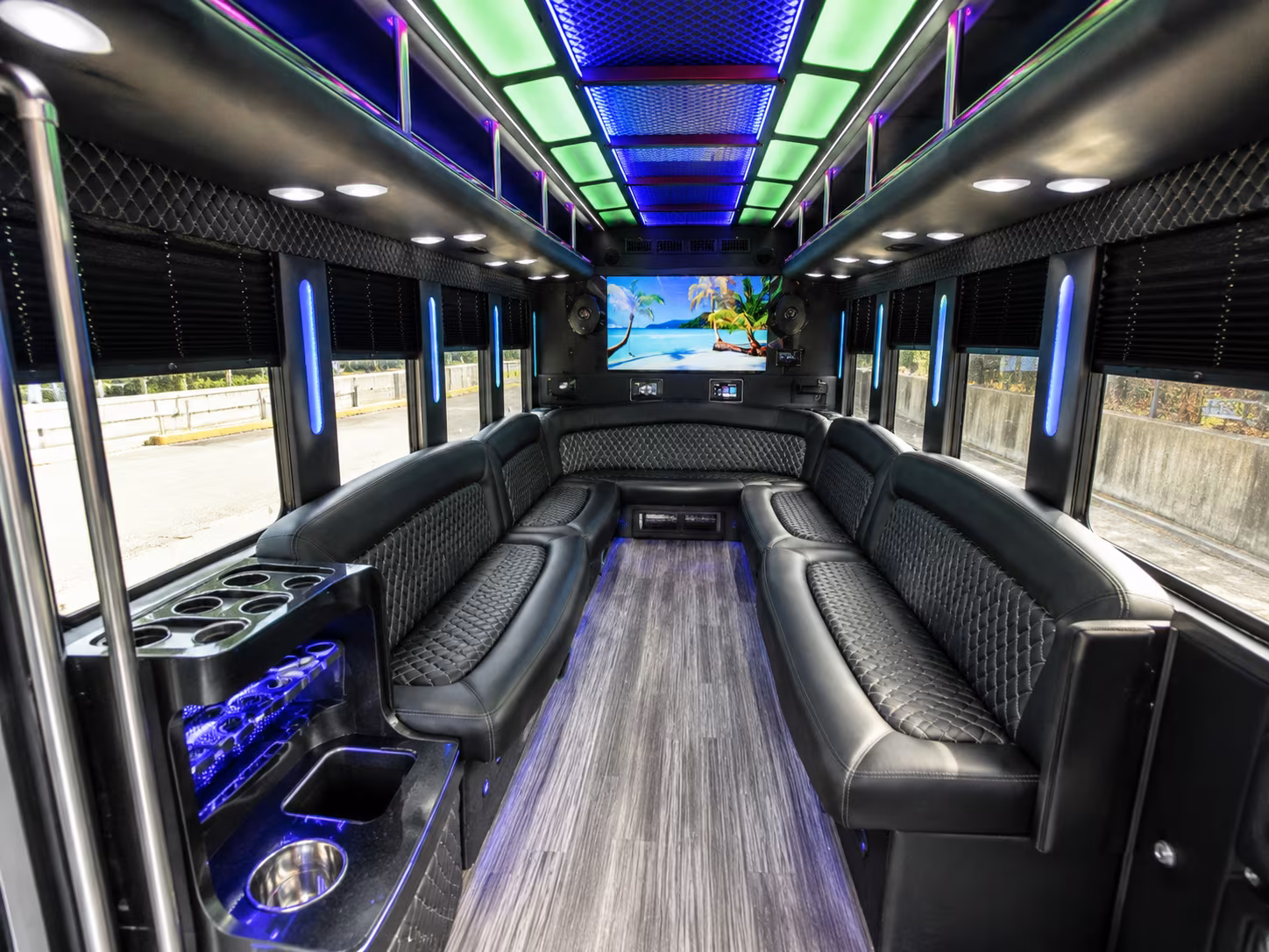 canton 18 passenger party bus inside